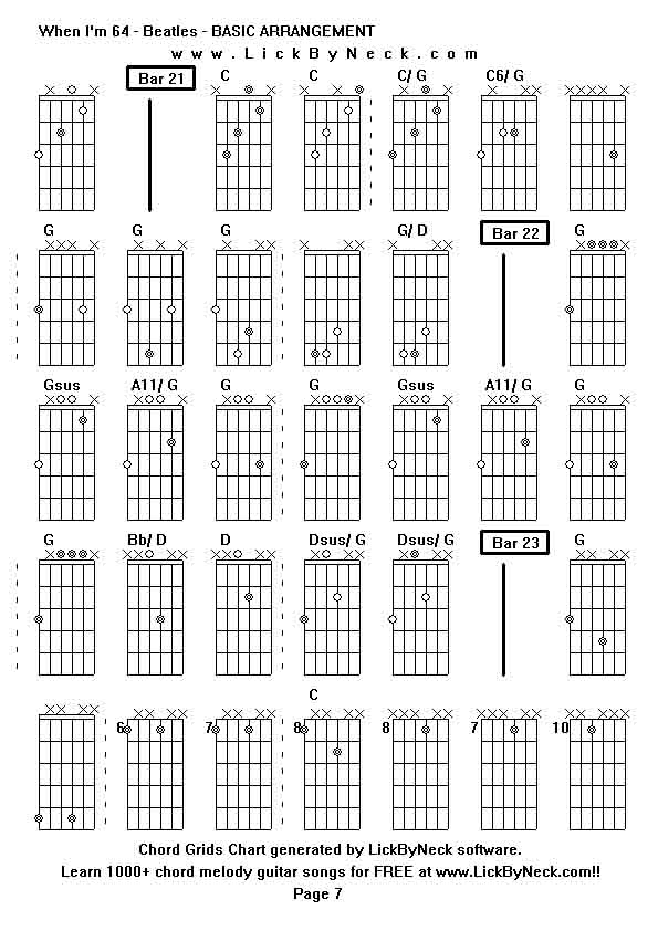 Chord Grids Chart of chord melody fingerstyle guitar song-When I'm 64 - Beatles - BASIC ARRANGEMENT,generated by LickByNeck software.